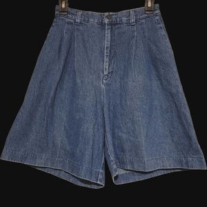 Vintage 90s Lee Casuals Womens High Waist Bareback Pleated Denim Shorts 26W Blue